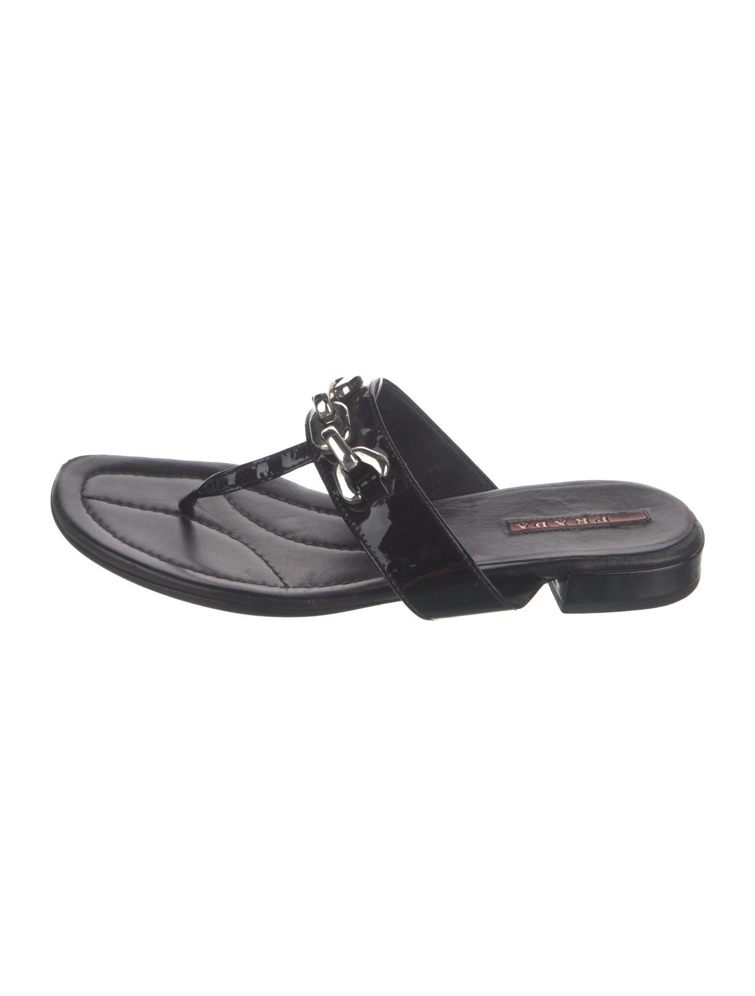 Prada Sport Patent Leather Chain-Link Accents Flip Flops