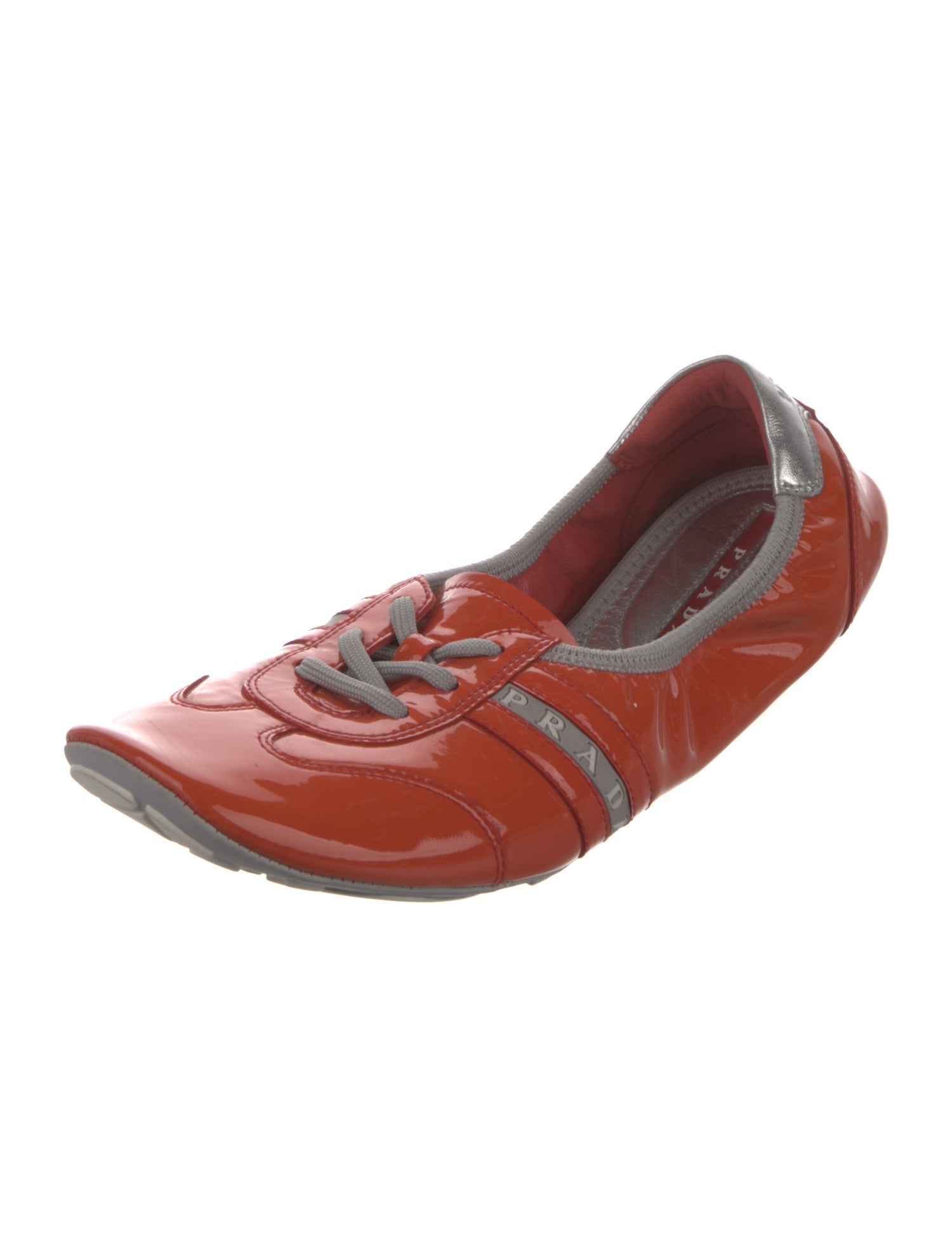 Prada Sport Patent Leather Colorblock Pattern Ballet Flats