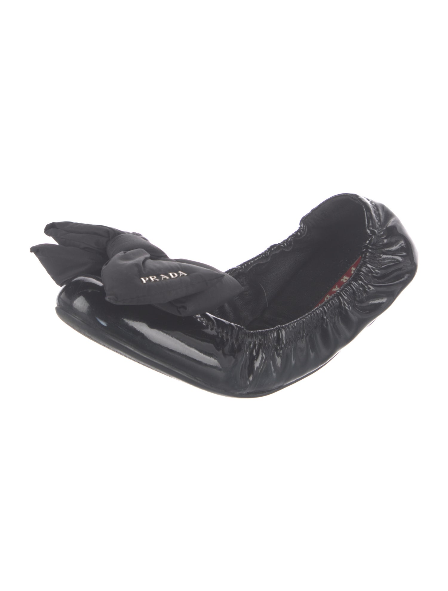 Prada Sport Patent Leather Bow Accents Ballet Flats