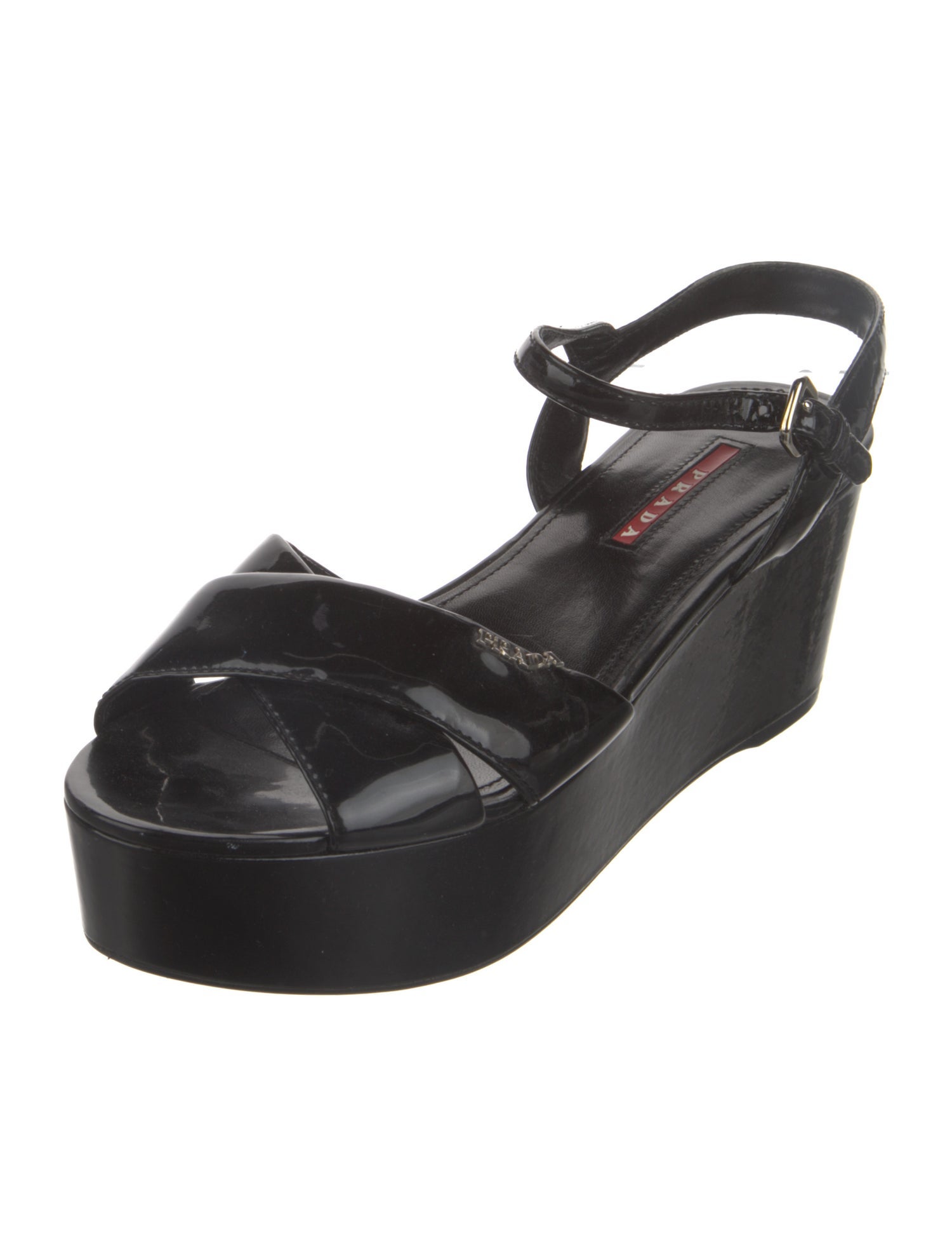 Prada Sport Signature Logo Patent Leather Slingback Sandals