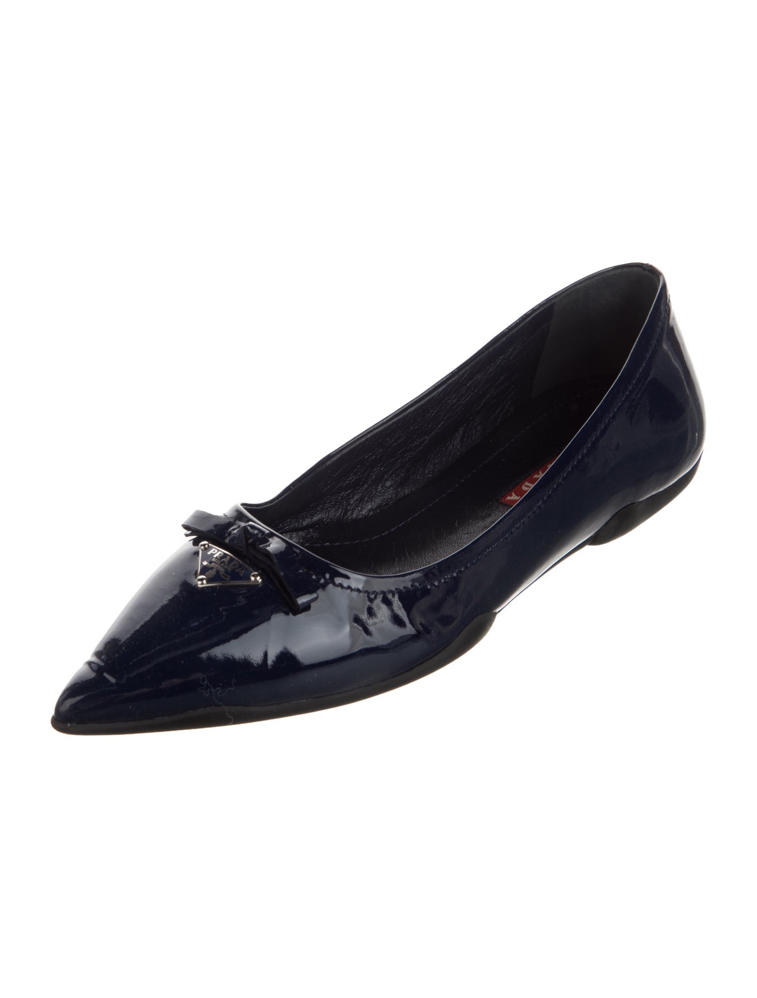 Prada Sport Enameled Metal Triangle Patent Leather Ballet Flats