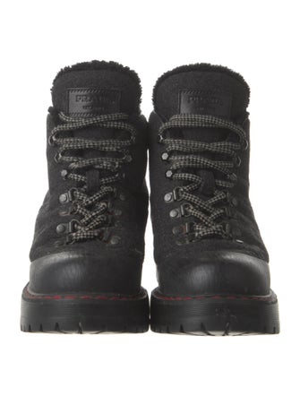 Prada Sport Wool Faux Fur Trim Combat Boots