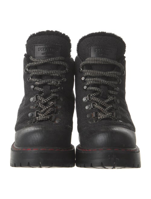 Prada Sport Wool Faux Fur Trim Combat Boots