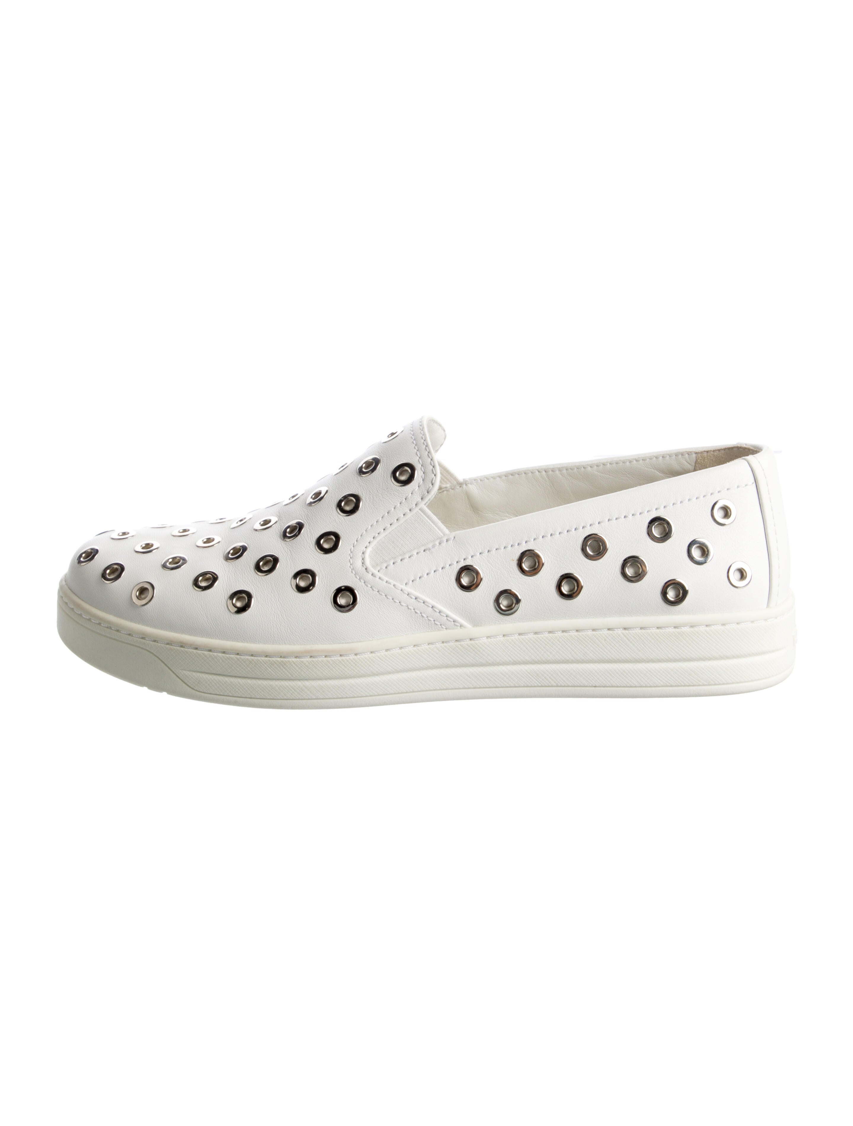 Prada Sport Leather Studded Accents Sneakers