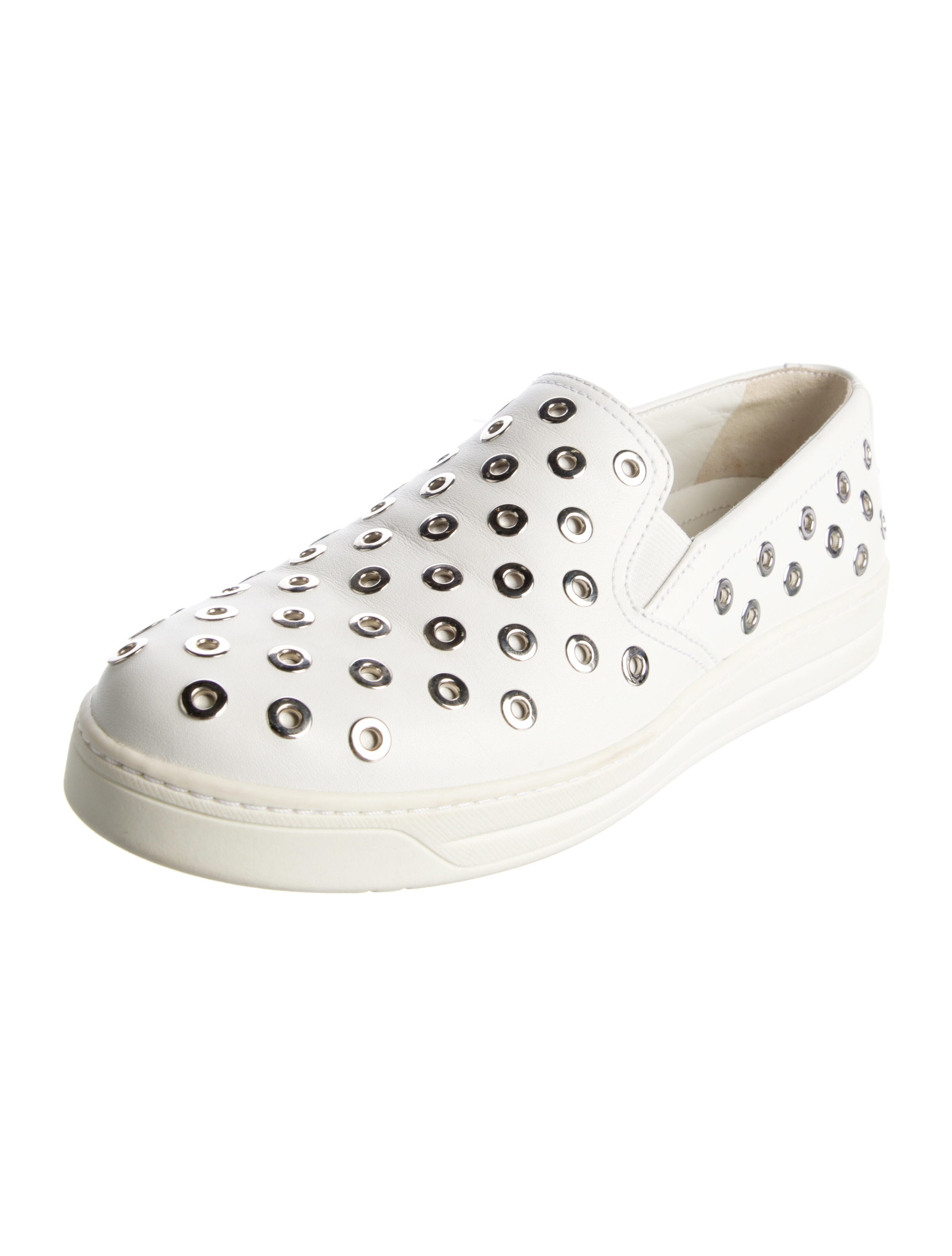 Prada Sport Leather Studded Accents Sneakers