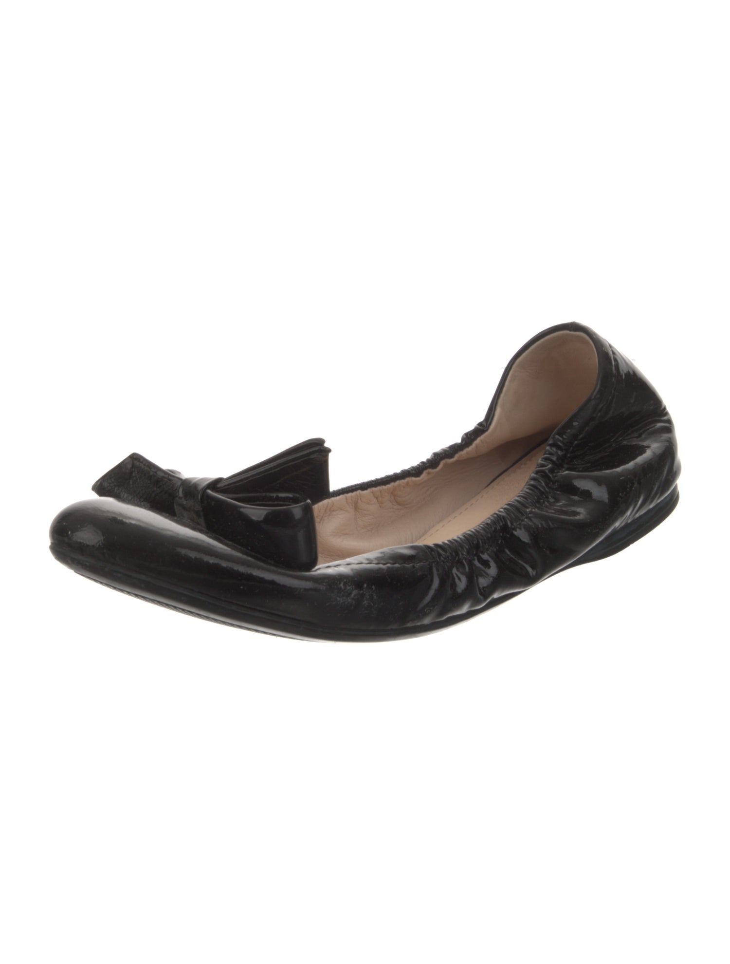 Prada Sport Patent Leather Bow Accents Ballet Flats