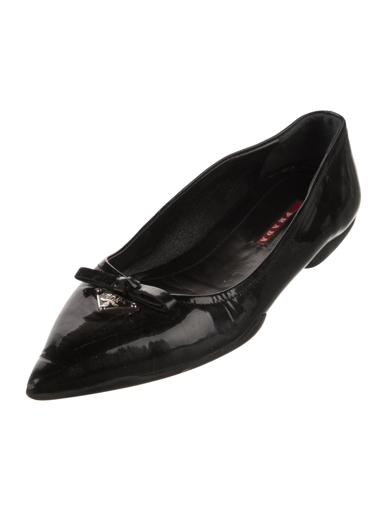 Prada Sport Enameled Metal Triangle Patent Leather Ballet Flats