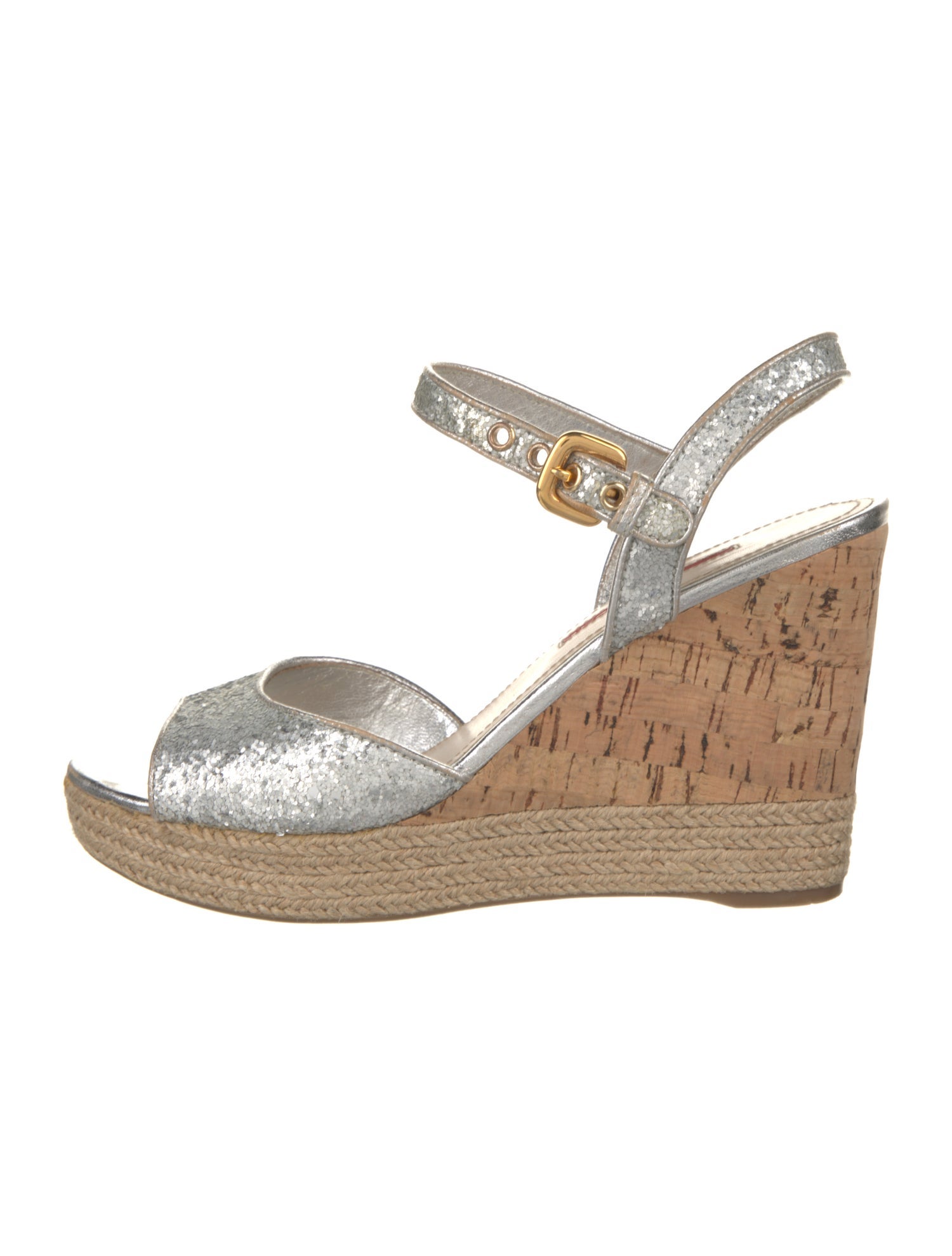 Prada Sport Leather Glitter Accents Slingback Sandals