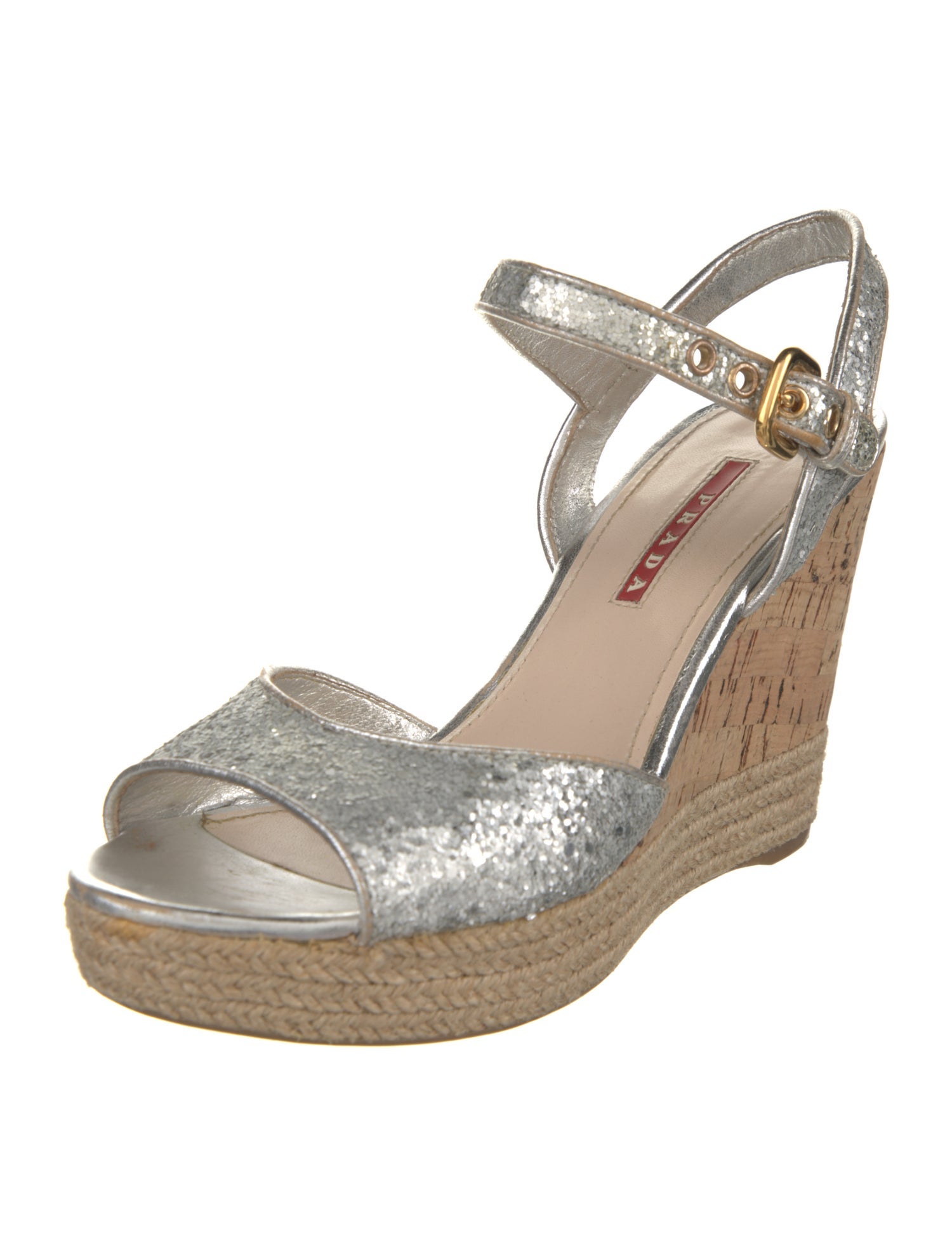 Prada Sport Leather Glitter Accents Slingback Sandals
