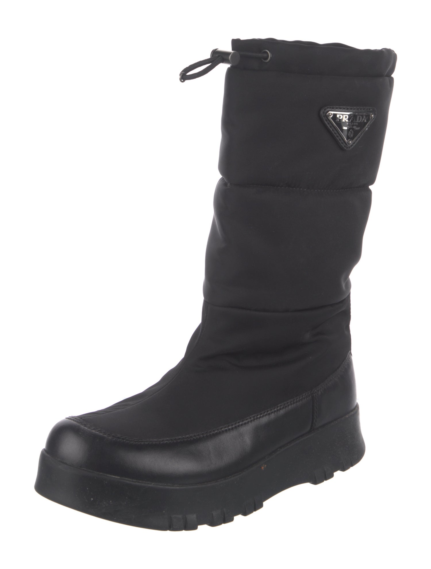 Prada Sport Enameled Metal Triangle Nylon Rain Boots
