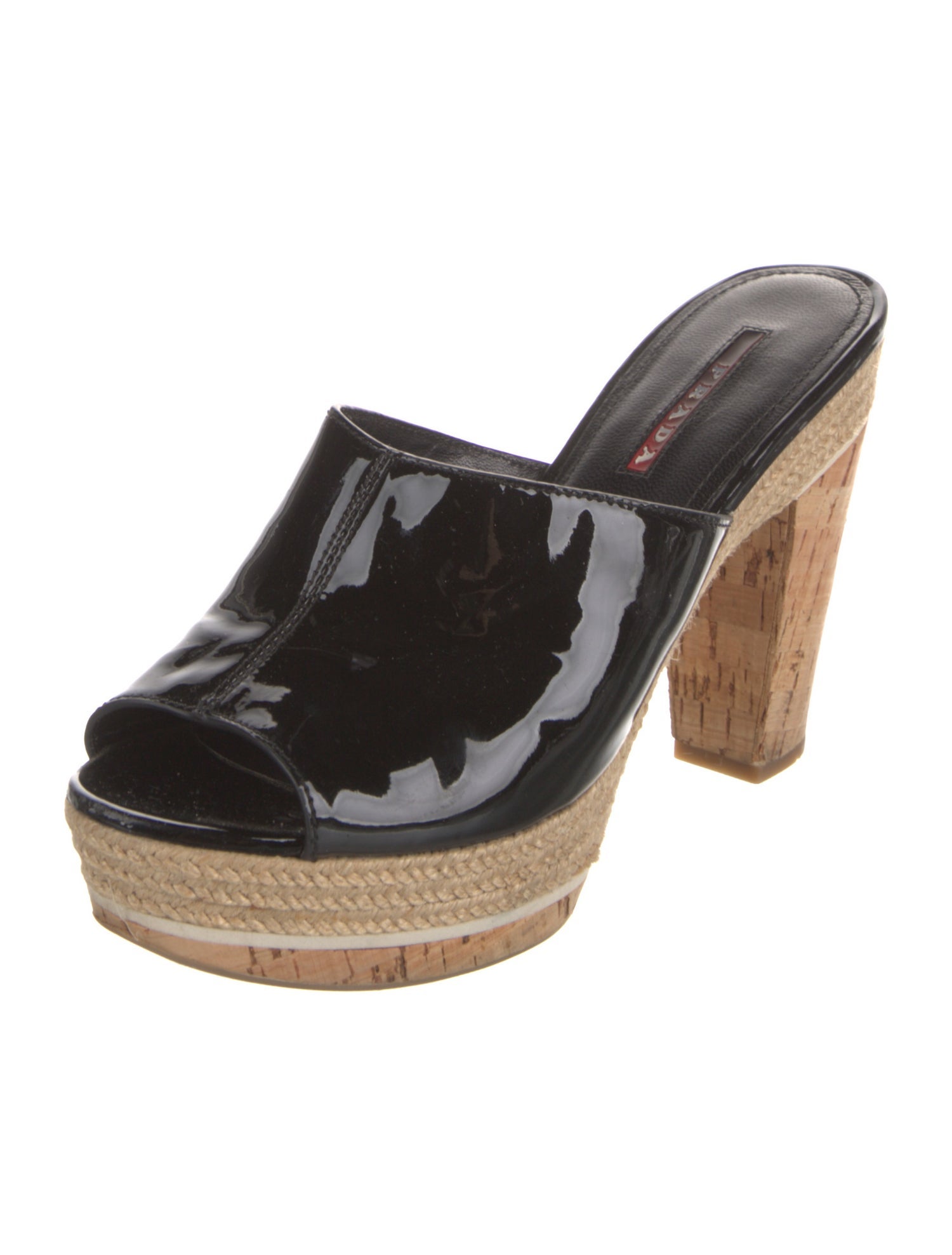 Prada Sport Patent Leather Braided Accents Slides