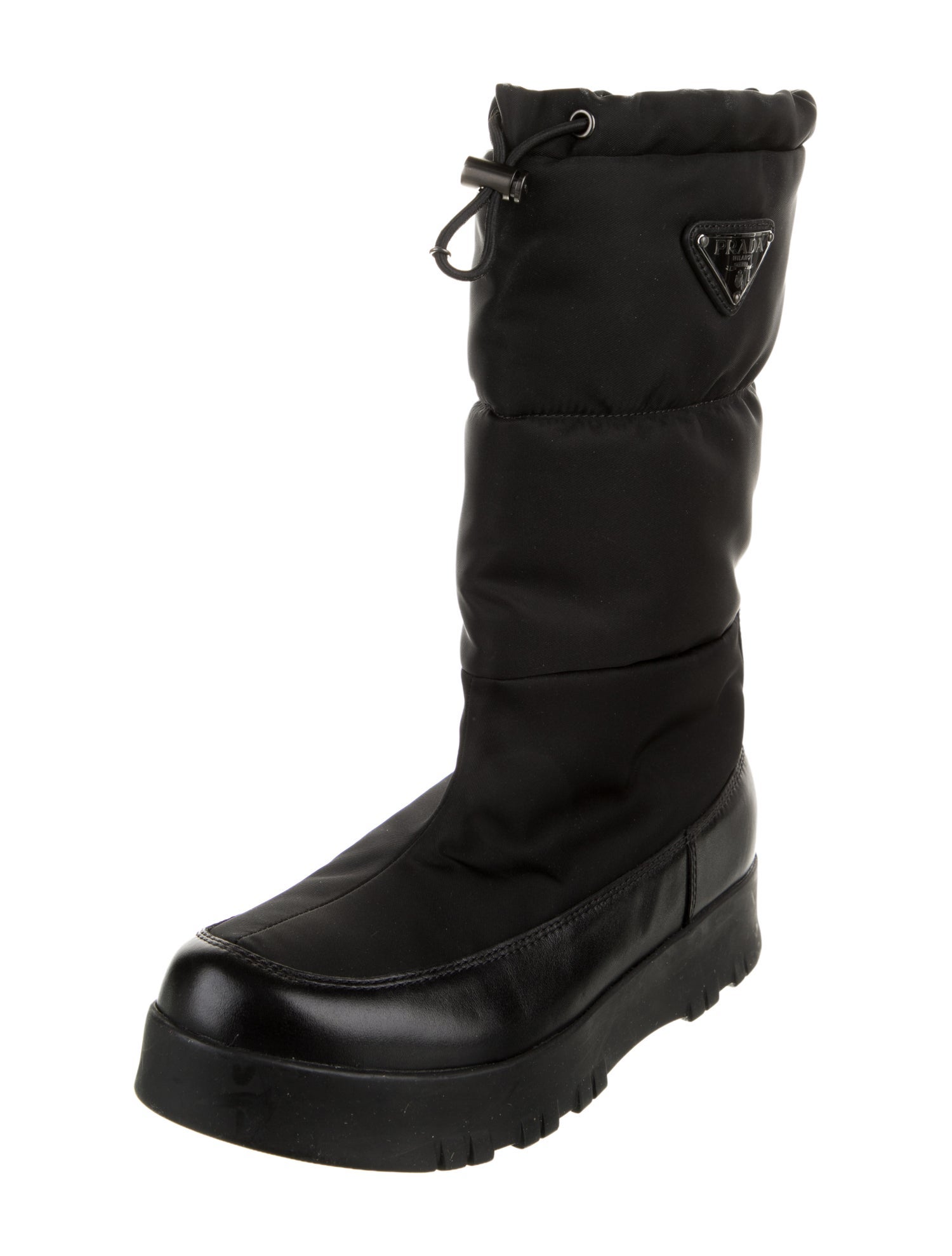 Prada Sport Enameled Metal Triangle Nylon Rain Boots