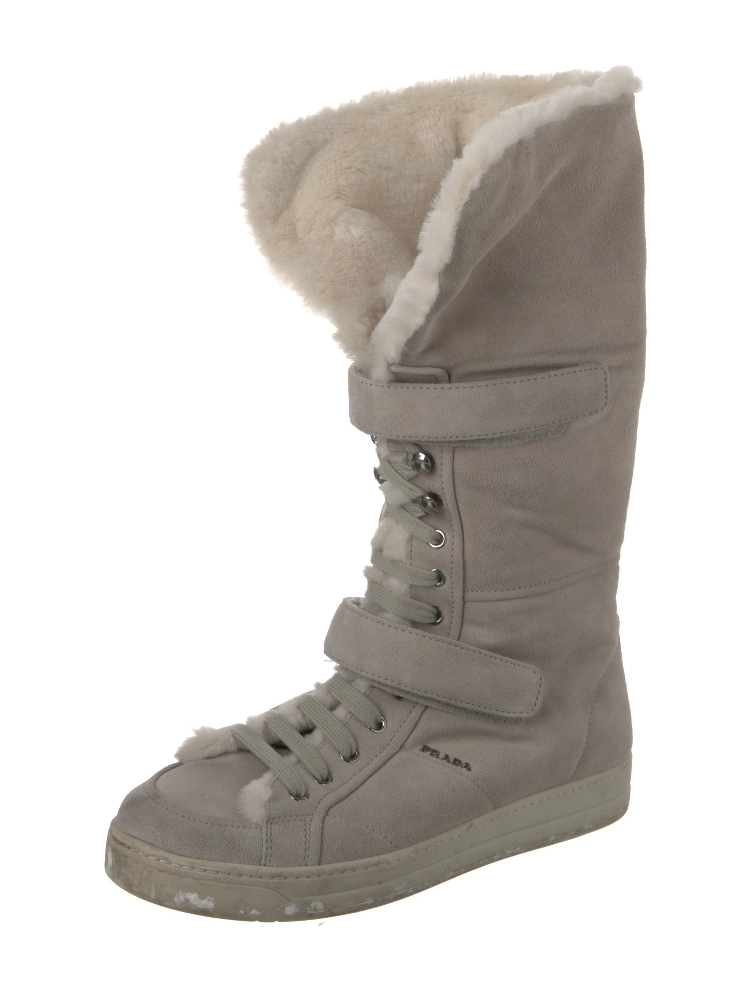 Prada Sport Suede Fur Trim Wedge Sneakers