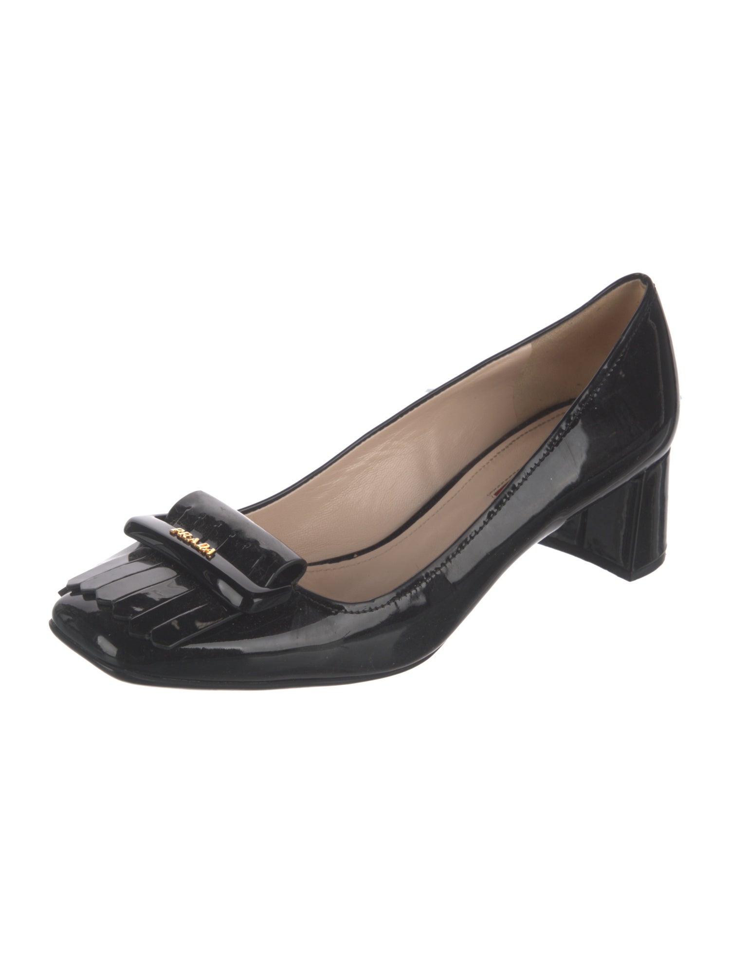 Prada Sport Patent Leather Fringe Trim Accent Pumps