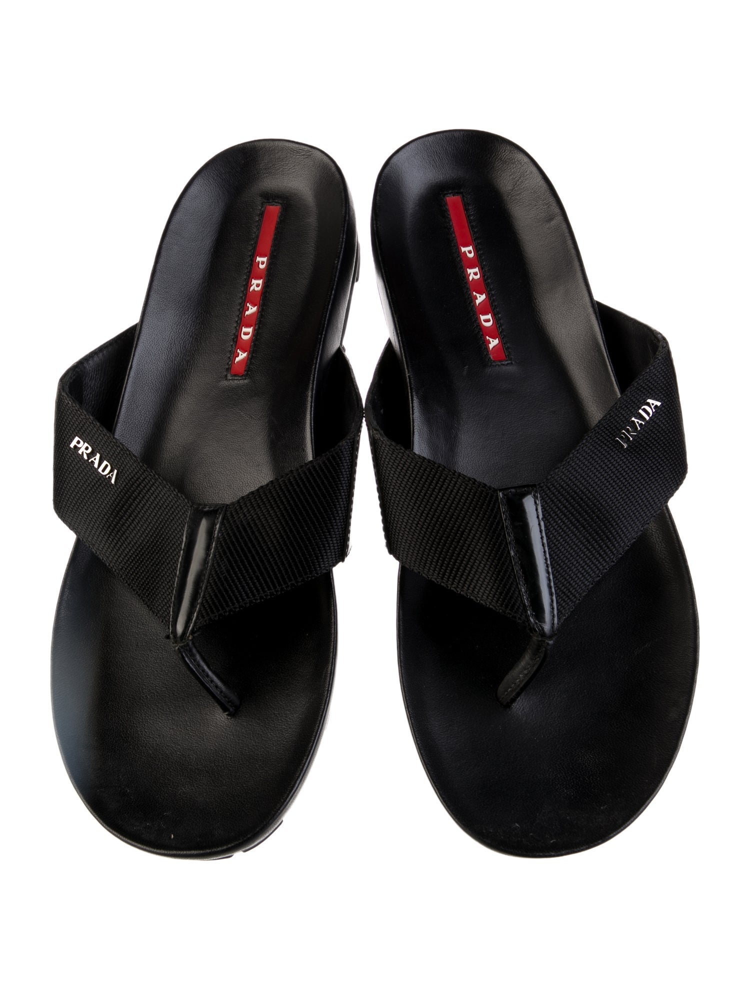 Prada Sport Signature Logo Leather Flip Flops