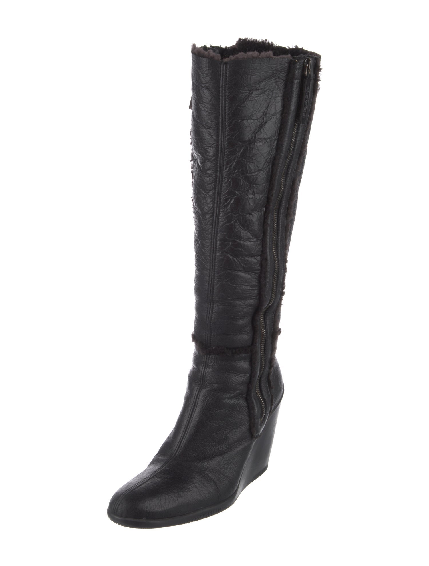 Prada Sport Leather Fur Trim Boots