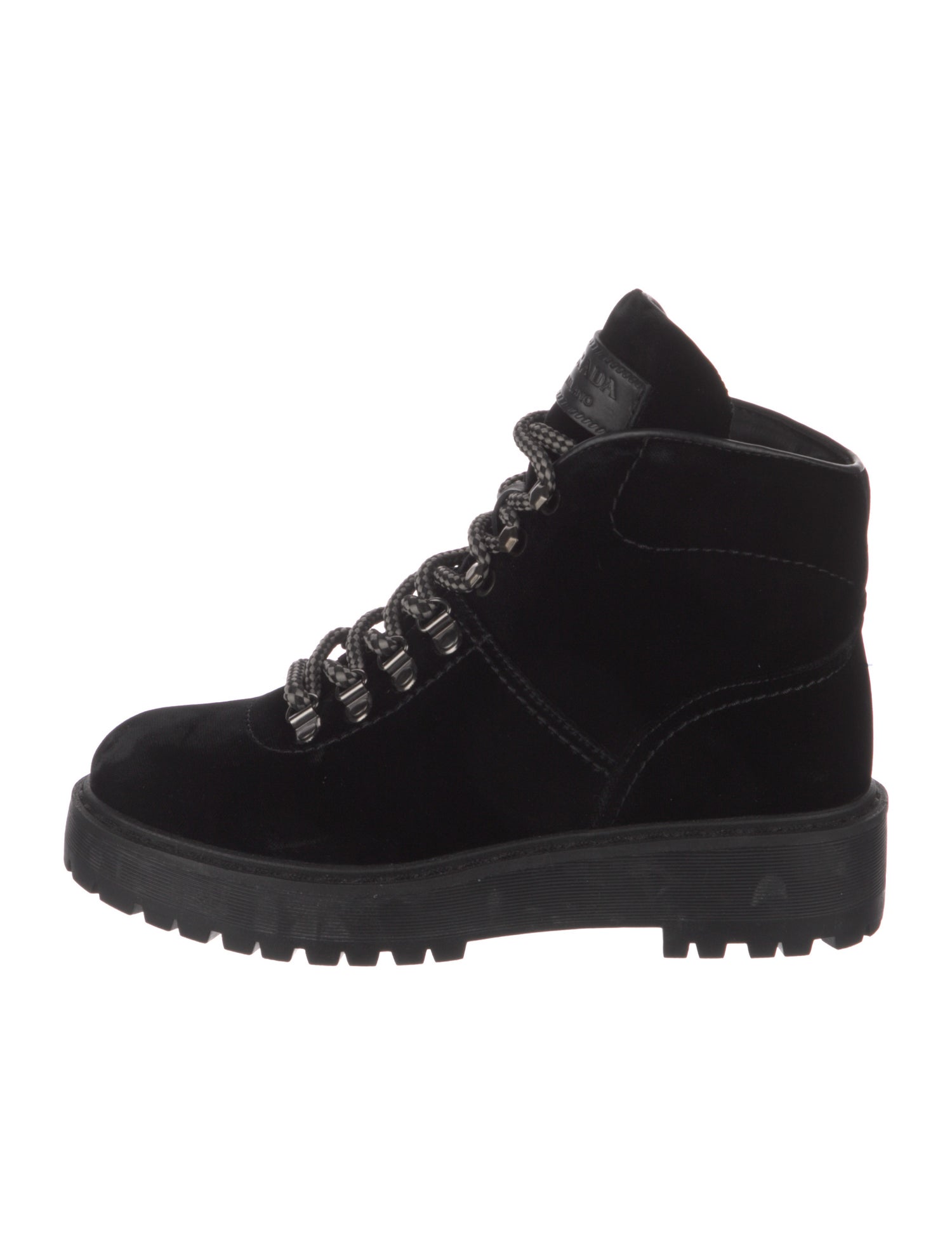 Prada Sport Velvet Leather Trim Embellishment Combat Boots