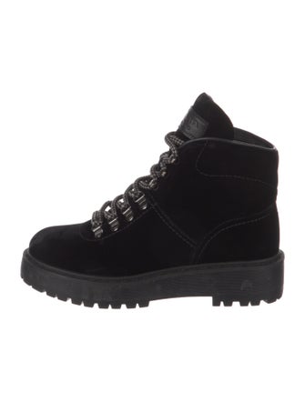 Prada Sport Velvet Leather Trim Embellishment Combat Boots