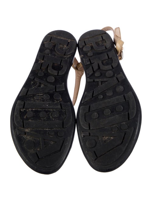 Prada Sport Enameled Metal Triangle Patent Leather T-Strap Sandals