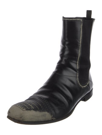 Prada Leather Distressed Accents Chelsea Boots