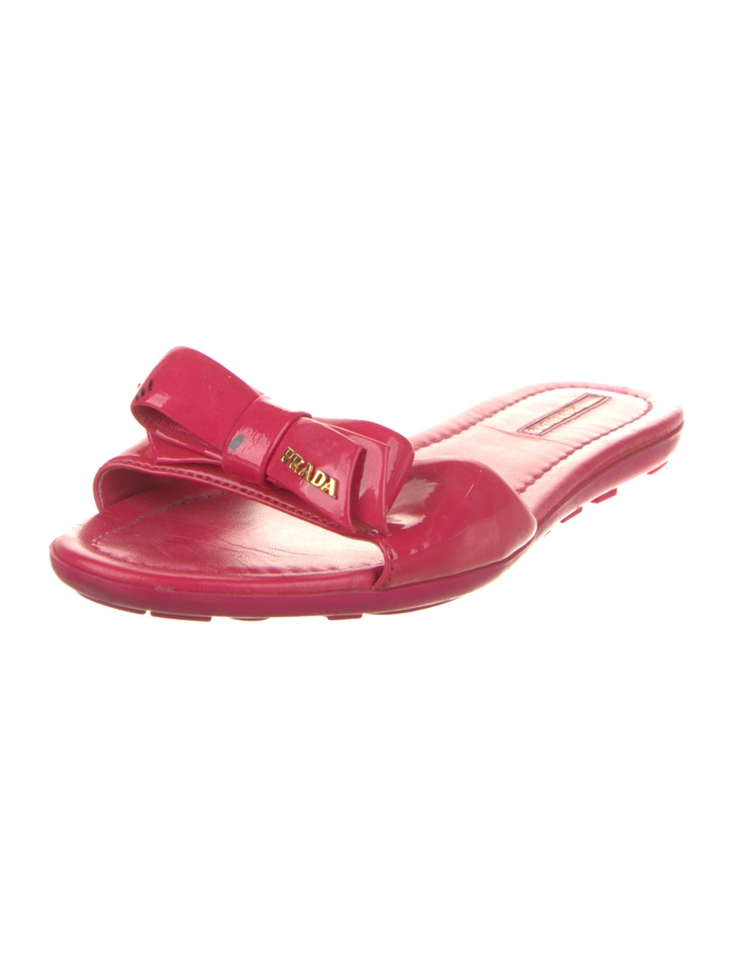 Prada Sport Patent Leather Bow Accents Slides
