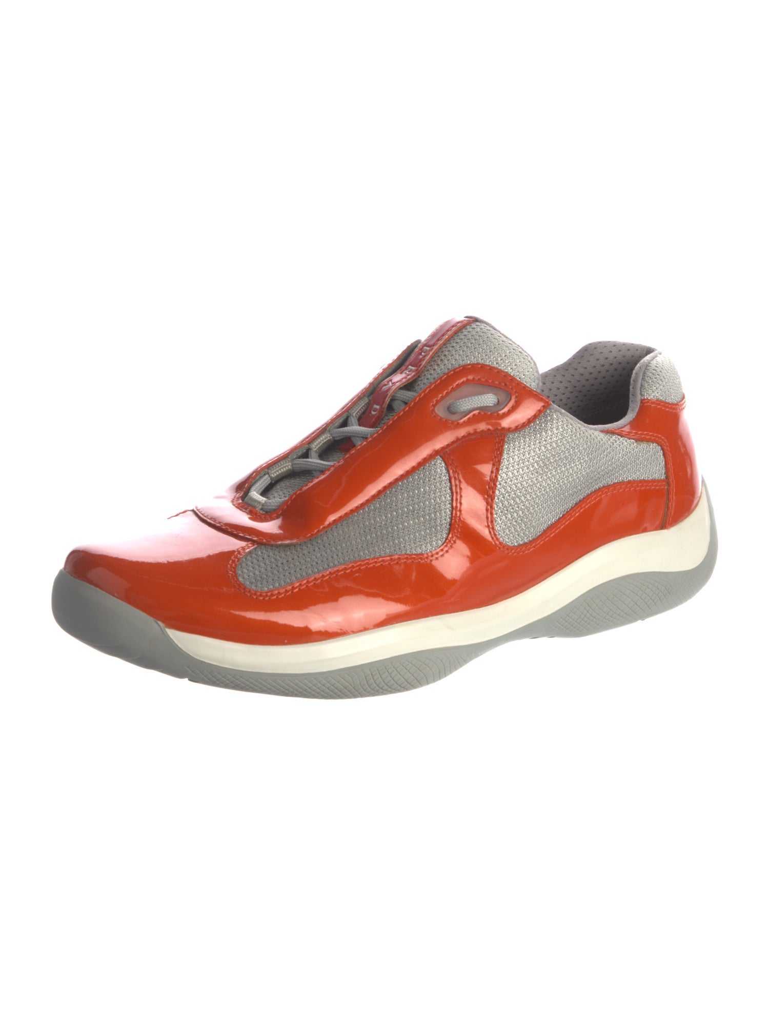 Prada Sport Patent Leather Colorblock Pattern Sneakers