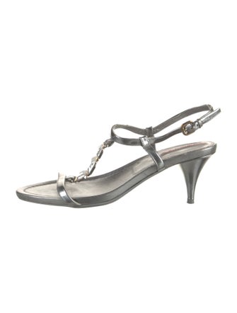 Prada Sport Leather Crystal Embellishments T-Strap Sandals