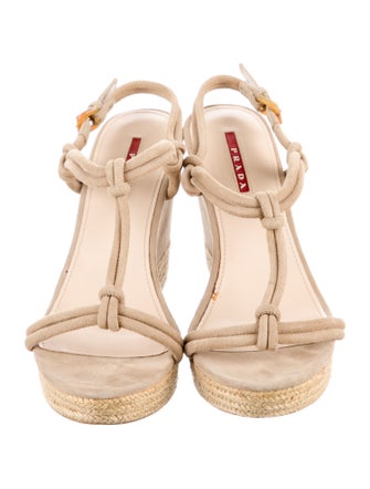 Prada Sport Suede Braided Accents T-Strap Sandals