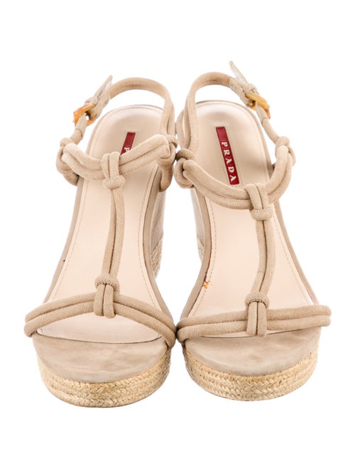 Prada Sport Suede Braided Accents T-Strap Sandals