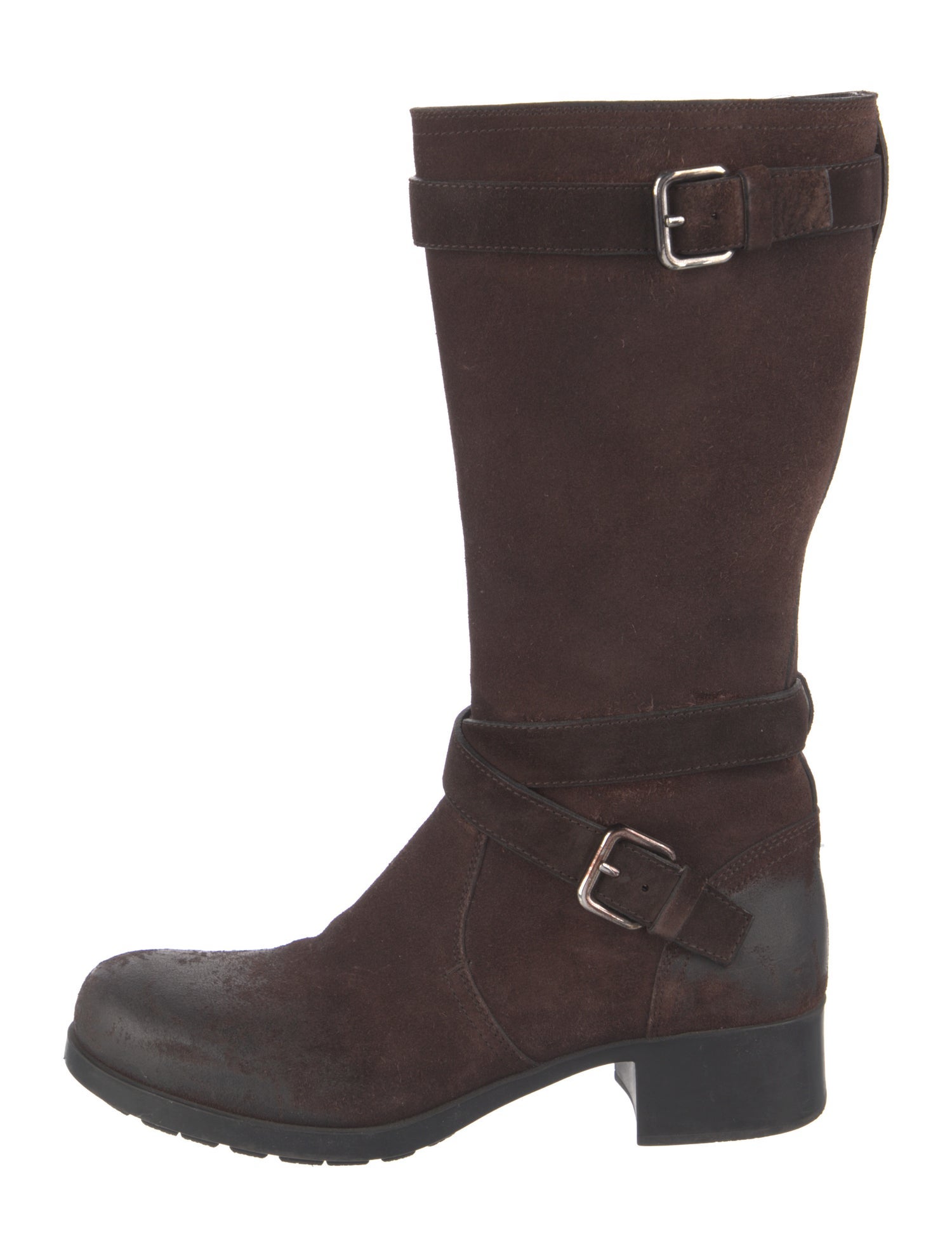 Prada Sport Suede Distressed Accents Moto Boots