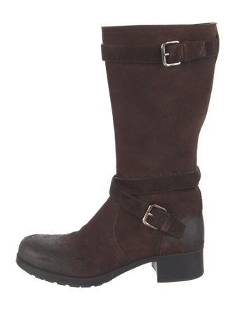 Prada Sport Suede Distressed Accents Moto Boots