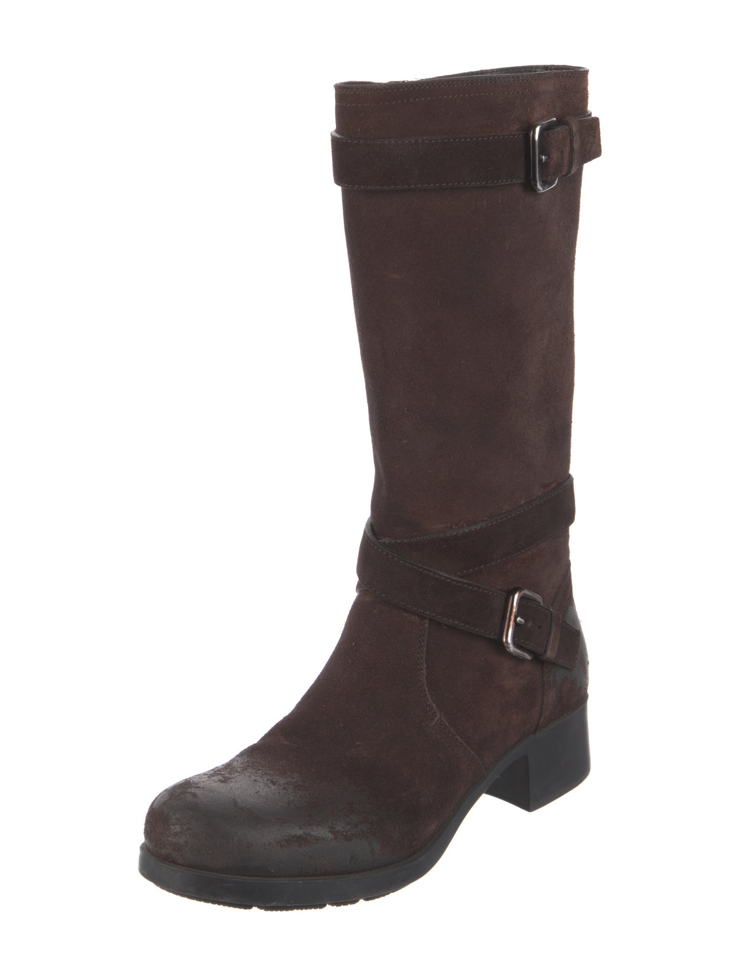 Prada Sport Suede Distressed Accents Moto Boots