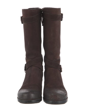 Prada Sport Suede Distressed Accents Moto Boots