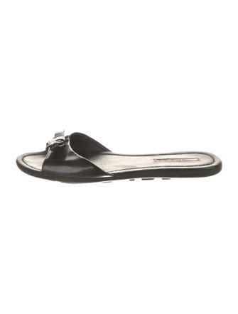 Prada Sport Patent Leather Bow Accents Slides