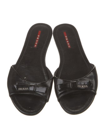 Prada Sport Patent Leather Bow Accents Slides