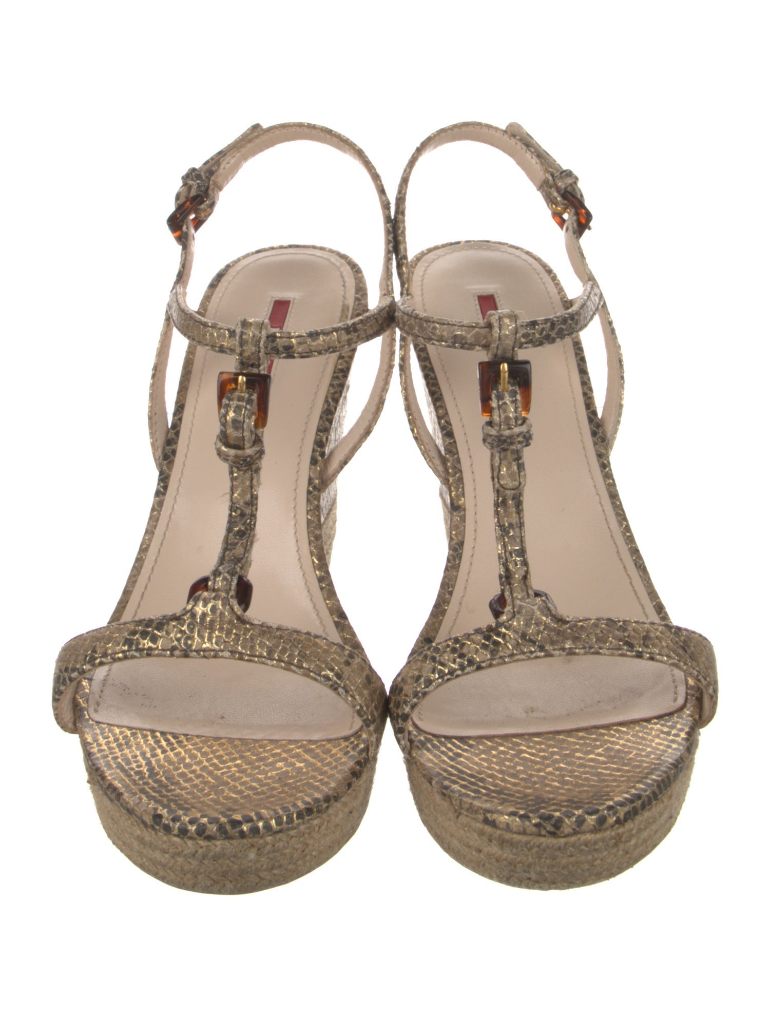 Prada Sport Leather Glitter Accents T-Strap Sandals