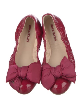 Prada Sport Patent Leather Bow Accents Ballet Flats