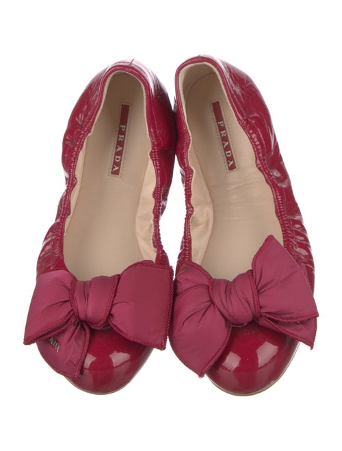 Prada Sport Patent Leather Bow Accents Ballet Flats