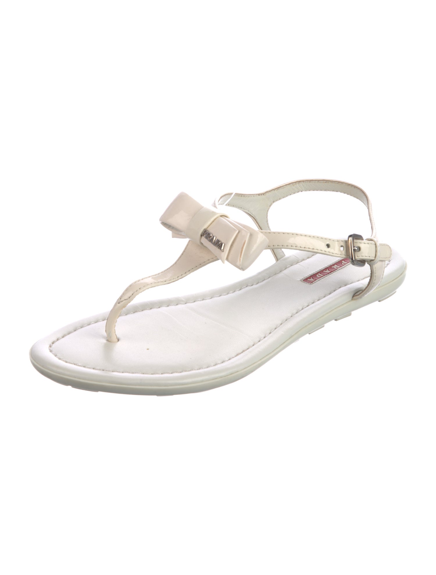 Prada Sport Patent Leather Bow Accents T-Strap Sandals