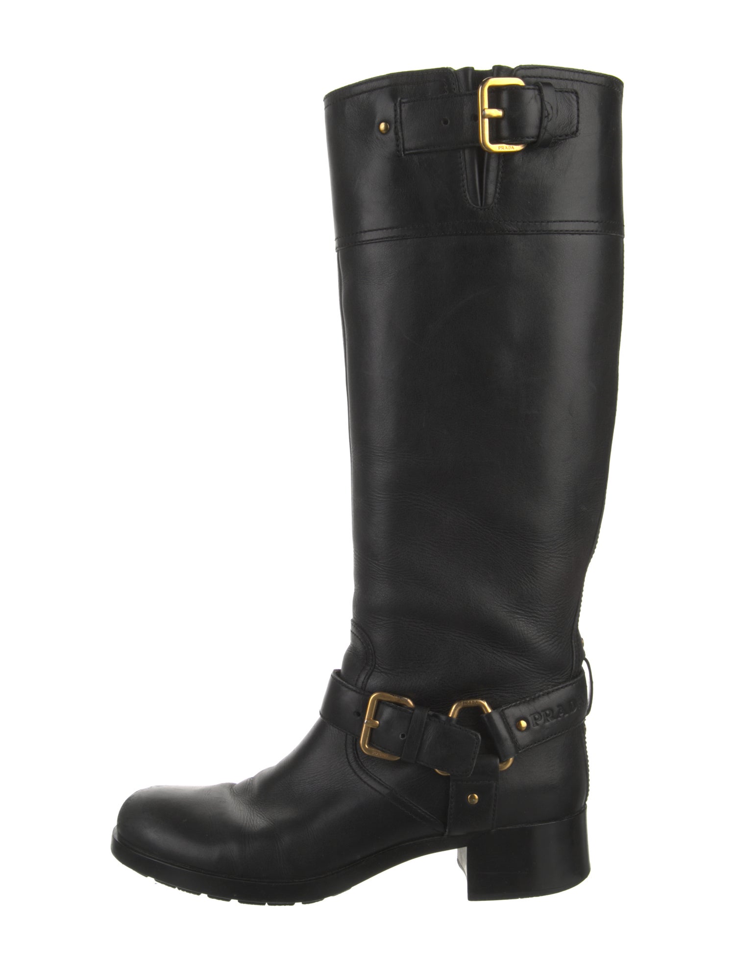 Prada Sport Leather Leather Trim Embellishment Riding Boots