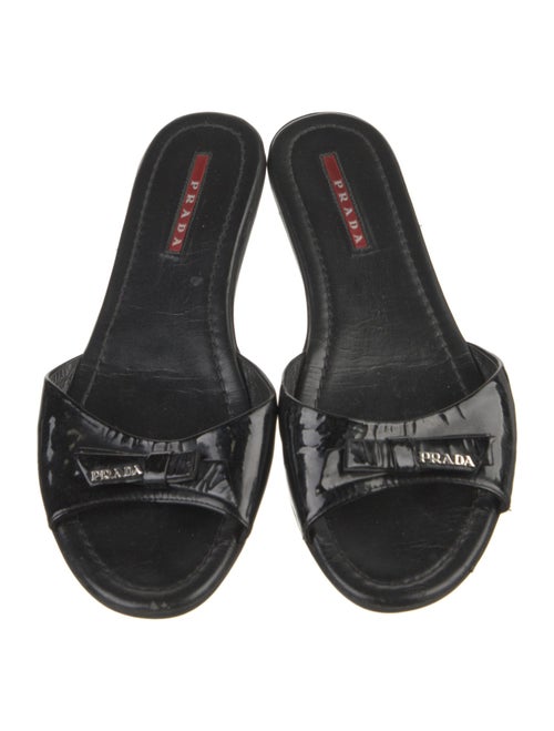 Prada Sport Patent Leather Bow Accents Slides