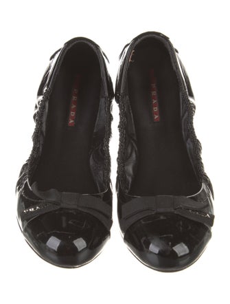 Prada Sport Patent Leather Bow Accents Ballet Flats
