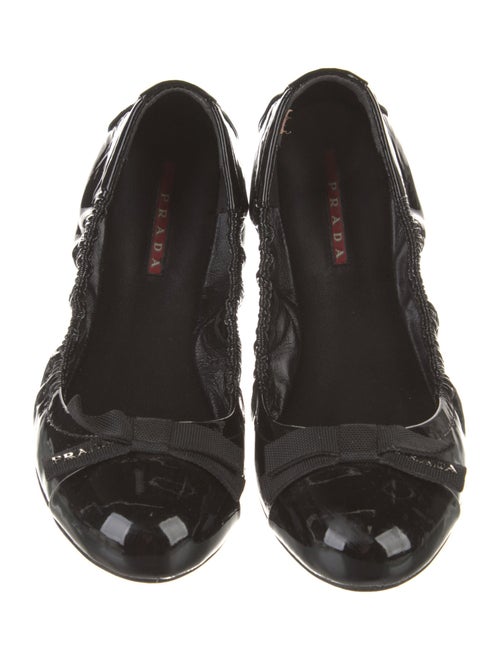 Prada Sport Patent Leather Bow Accents Ballet Flats