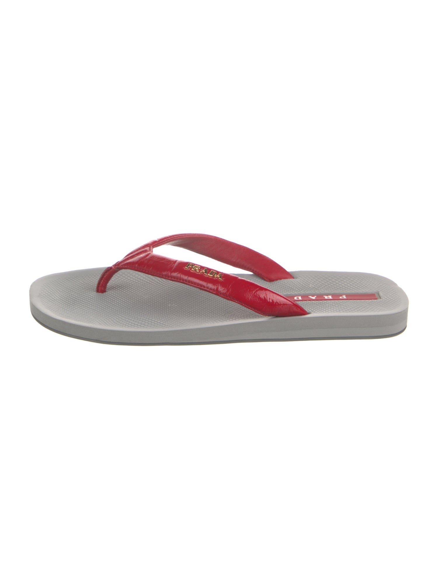 Prada Sport Patent Leather Printed Flip Flops