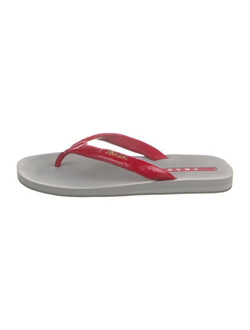 Prada Sport Patent Leather Printed Flip Flops