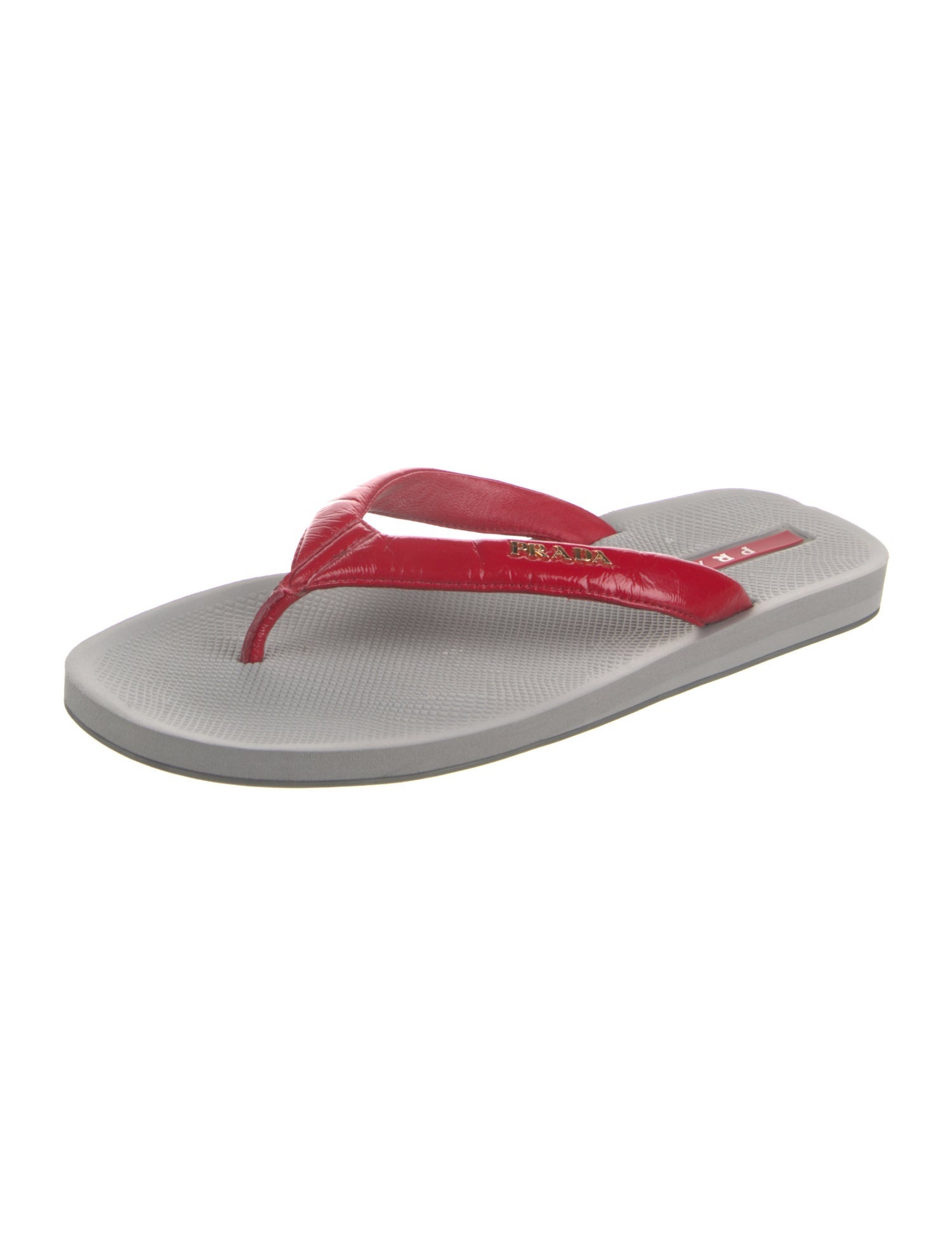 Prada Sport Patent Leather Printed Flip Flops