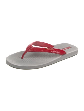 Prada Sport Patent Leather Printed Flip Flops