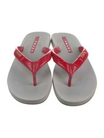 Prada Sport Patent Leather Printed Flip Flops