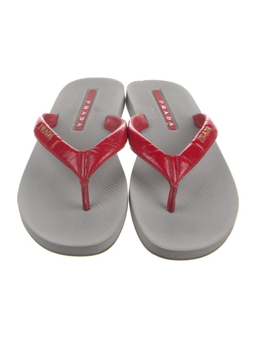 Prada Sport Patent Leather Printed Flip Flops