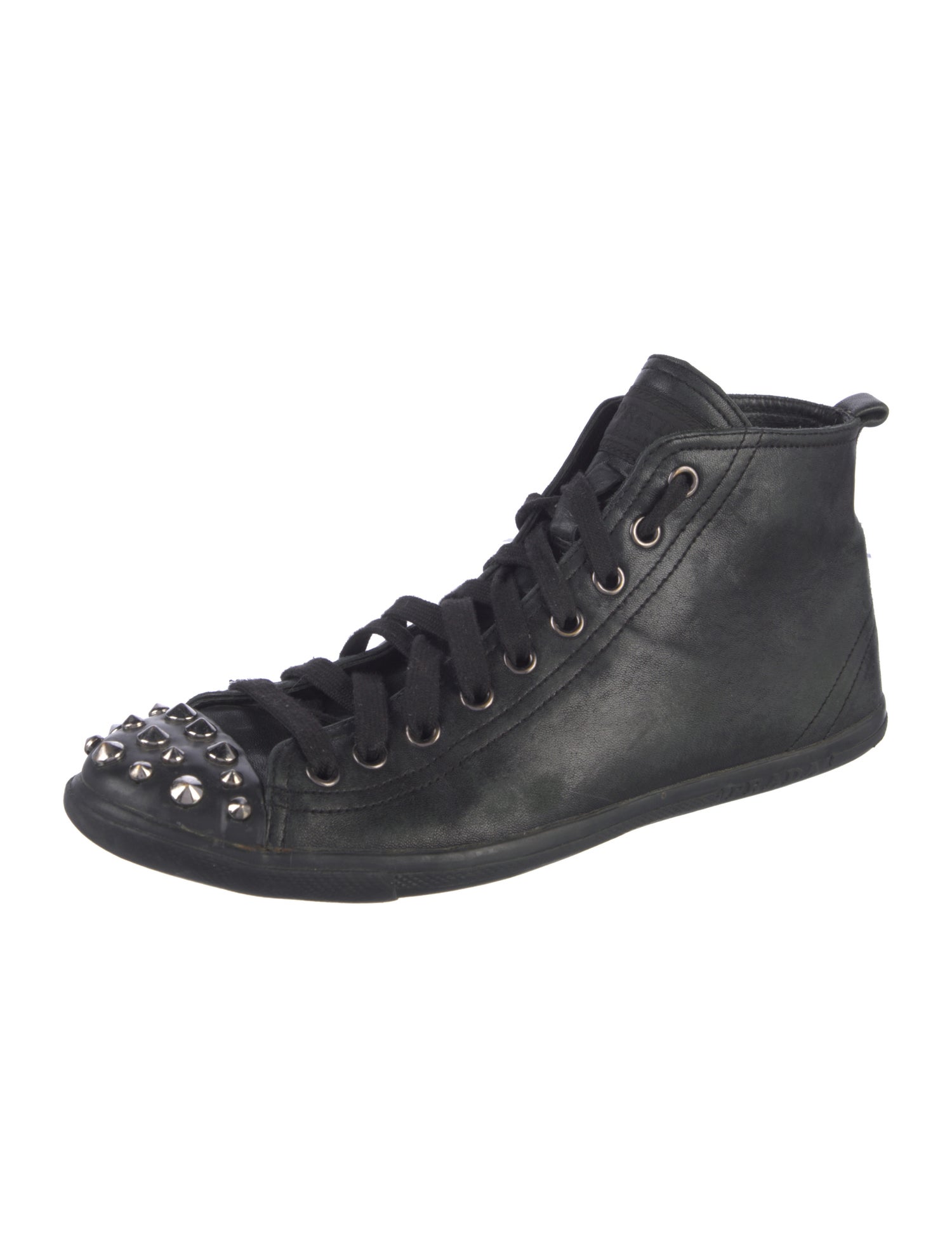 Prada Sport Leather Studded Accents Sneakers